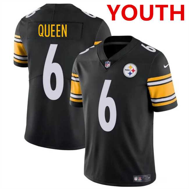 Youth Pittsburgh Steelers #6 Patrick Queen Black Vapor Untouchable Limited Football Stitched Jersey Dzhi